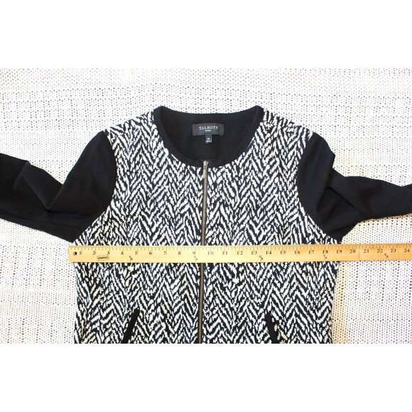 Talbots Black & white women's jackets zipper front Size 10P longs sleeve pockets - Picture 2 of 11